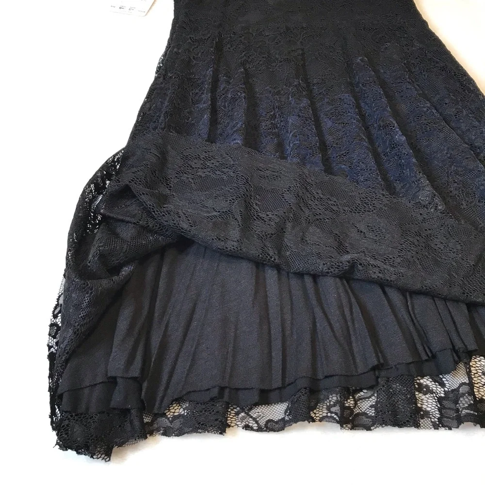 NEW Free People Black Lace Dress with Flocked Navy Blue Velvet Size XS - Picture 5 of 15